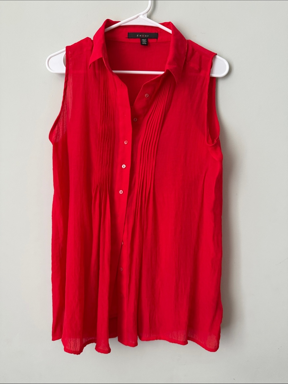 Red Sleeveless Pintuck Button-Front Blouse with Matching Camisole